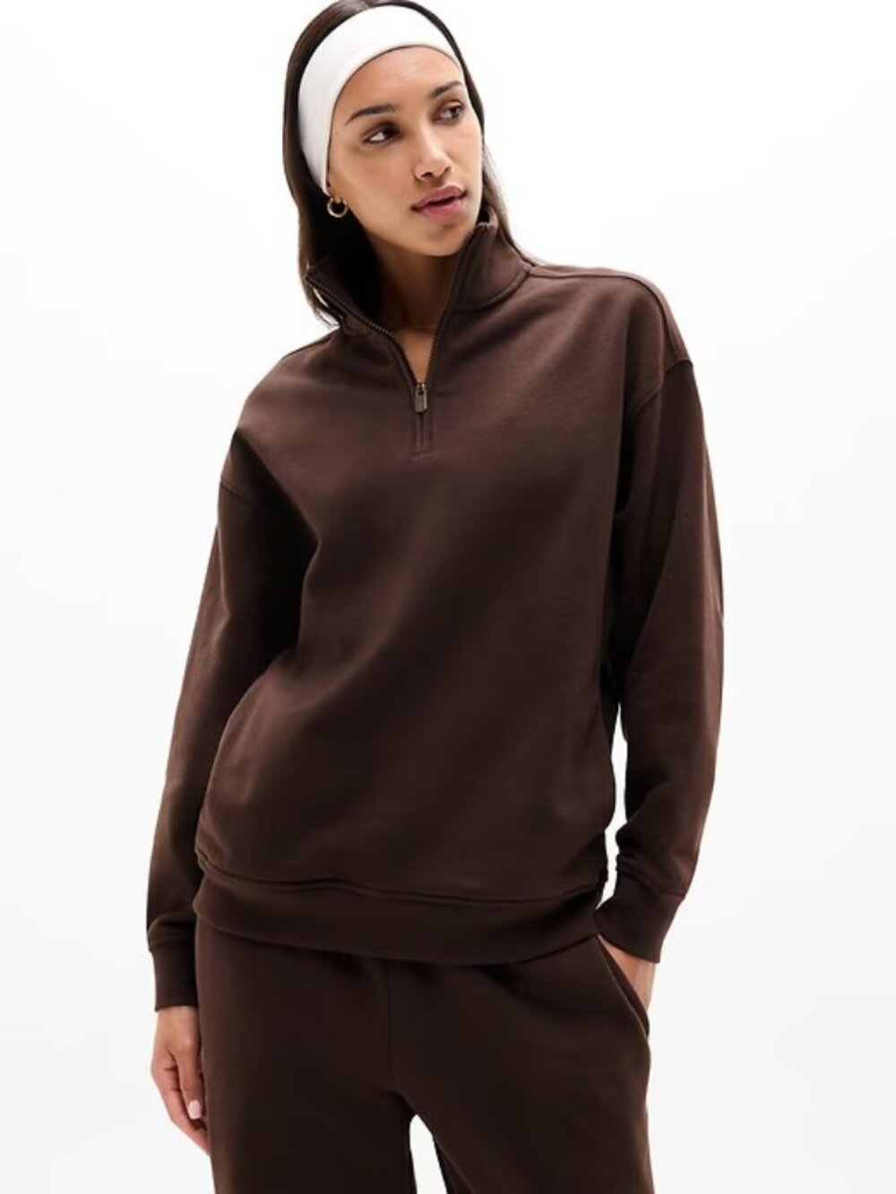 New Athleta XL Forever Fleece 1/4 Zip Sweatshirt Truffle X-Large Regular